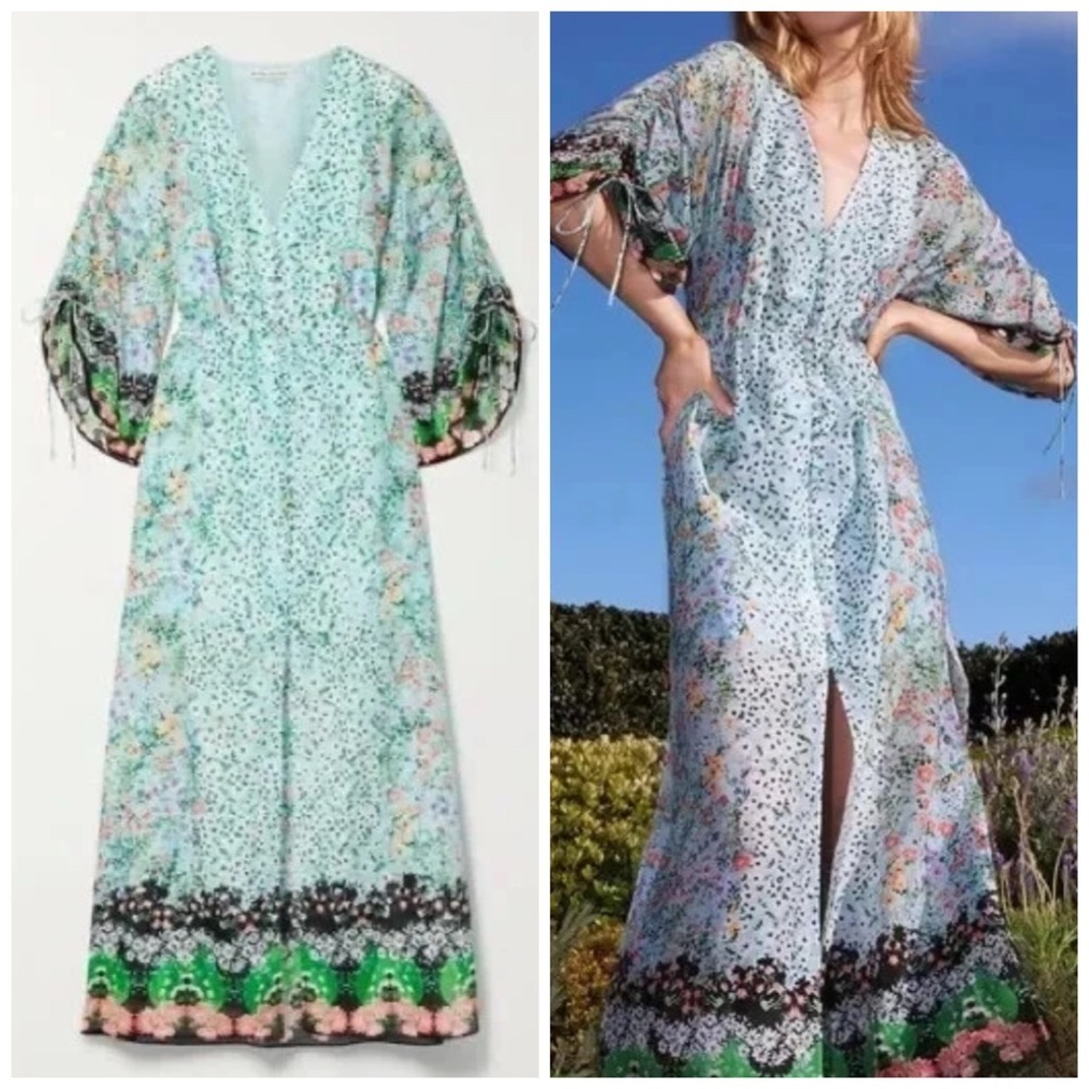 Alice + Olivia Floral Maxi Dress Blue Multicolor Garden Party Wedding Guest